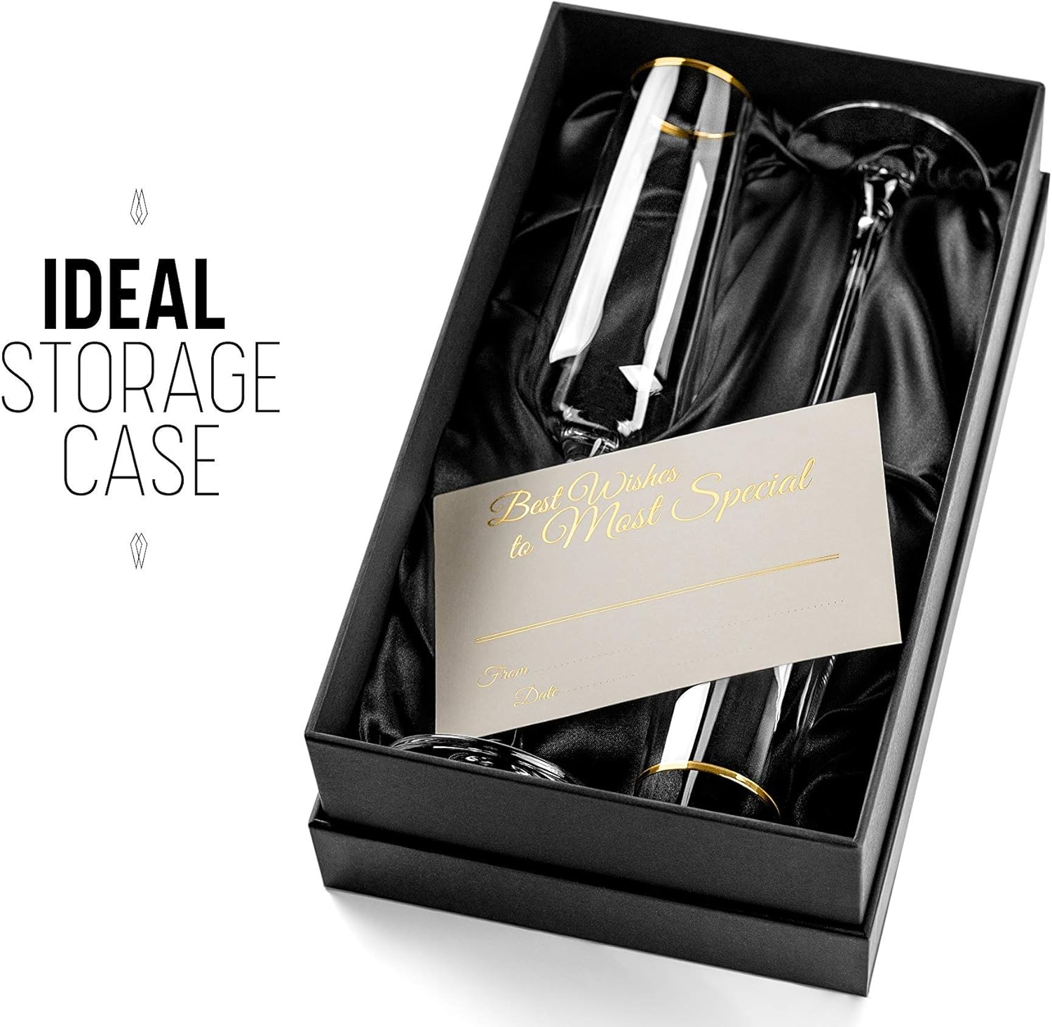 Gold Rim Champagne Gift Glasses | Set of 2 | Crystal Square Toasting Flutes for Bride and Groom, Wedding, Anniversary, Birthday | Elegant Long Stemmed Glassware for Sparkling Wine, Prosecco - Image 6