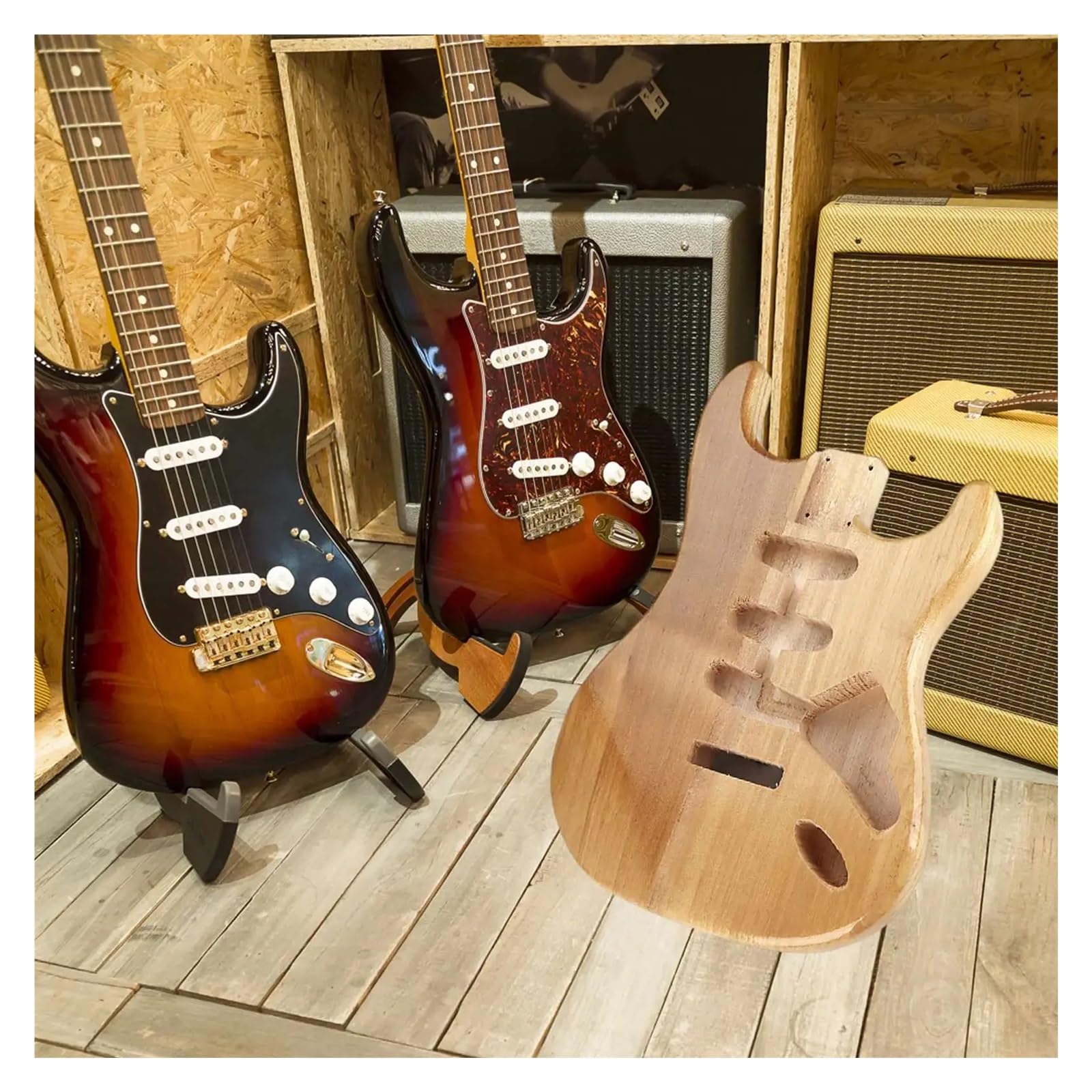 Cuerpo de guitarra eléctrica, pastillas SSS pintadas de madera maciza, perno en blanco en tacones, accesorio de repuesto de guitarra artesanal artesanal