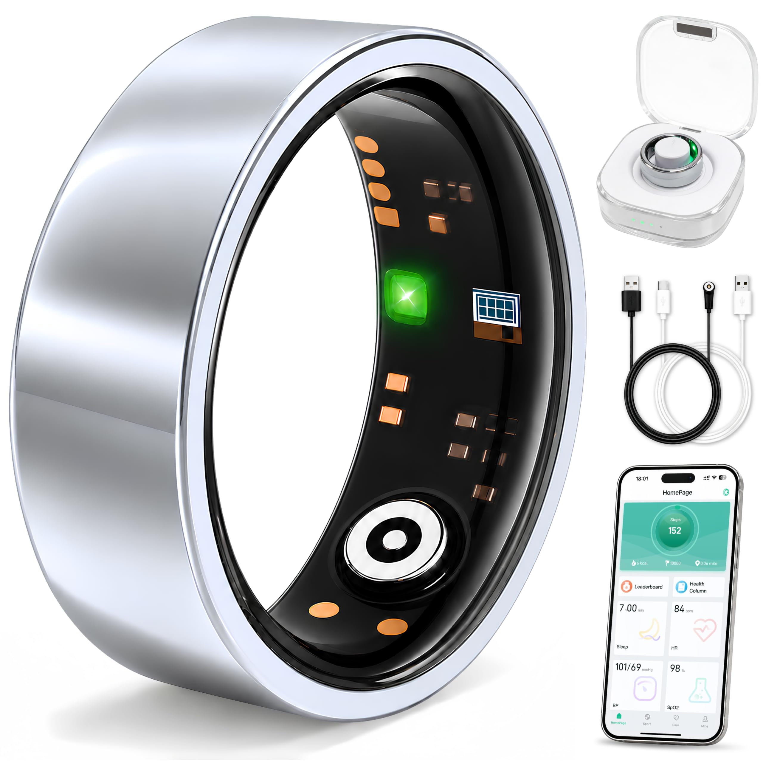 VIVIYO Smart Ring for Women & Men, Sleep and Fitness Tracker (Silver, 10) | No Subscription Fee, iOS and Android, IP68 Water Resistance, Sleep and Naps, Activity Tracking, Women's Health, Family Care