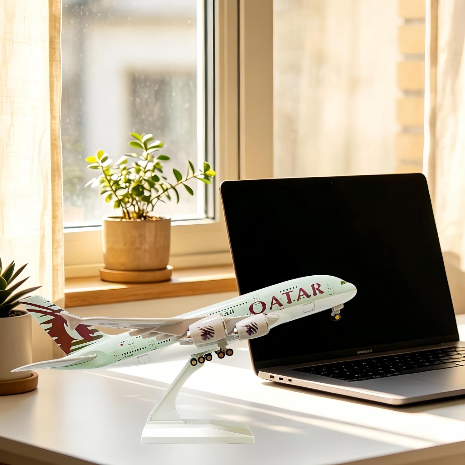 12 Inch Model Airplane Model Diecast Airplanes Qatar A380 Display Airplane for Office/Home Decor