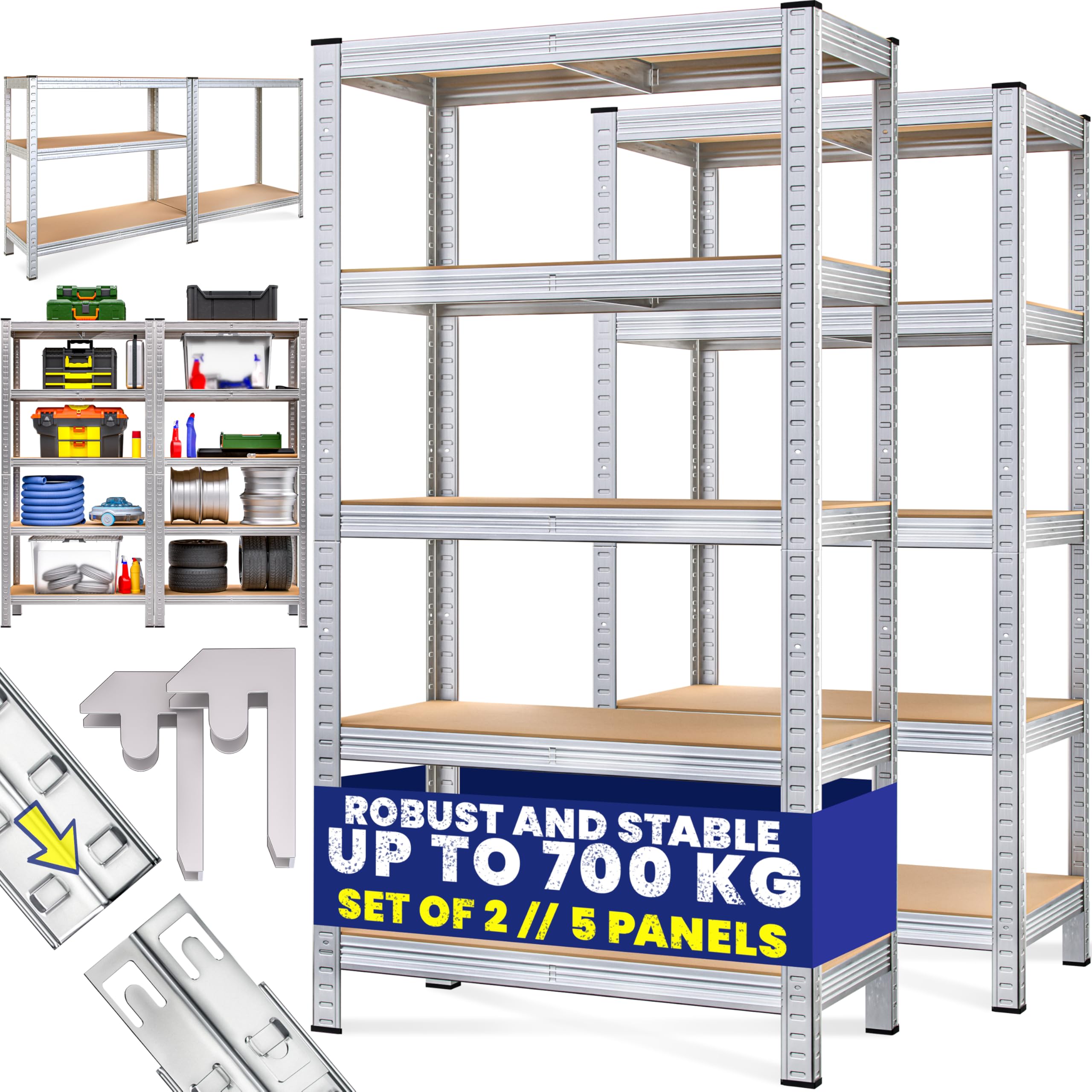 Monzana® 2x 4 Tier Heavy Duty Garage Shelving Unit 170x75x30cm Shed Racking Galvanised Steel Metal Shelving Units Storage Shelves Warehouse Shed Rack Workshop bench Shelf Unit Garage Storage Silver