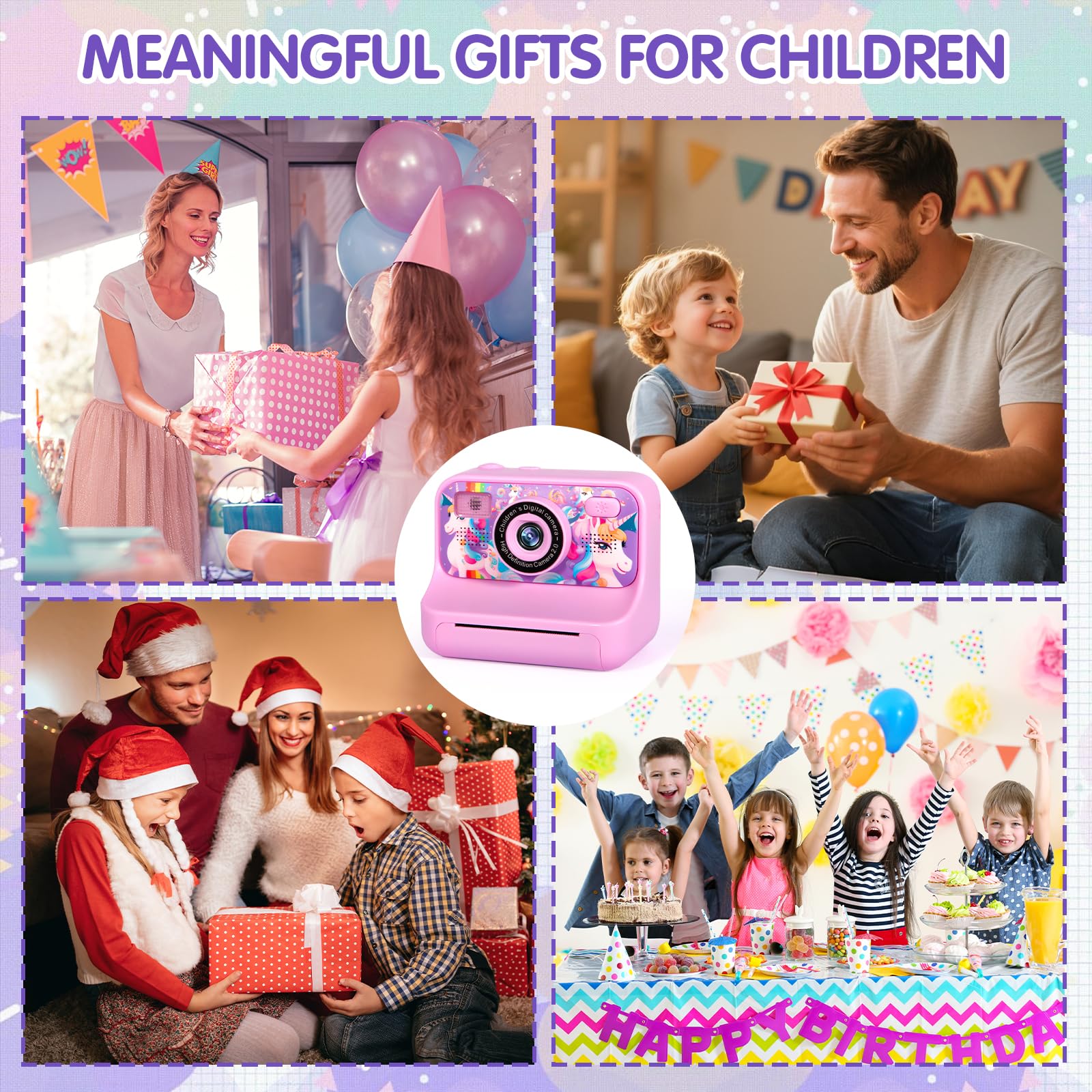 Macchina Fotografica Bambini Istantanea, Fotocamera Istantanea 2.4" 1080P Fotocamera Bambini con 32GB Schede e Carta da Stampa, Modalità Selfie e Video,Regali per Ragazzi Ragazze da 3-12 Anni