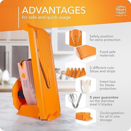 Miniatura 4 de Börner V3 TrendLine - Juego profesional de mandolina (8 piezas)  Rebanadora de verduras (V-Slicer) + protector de seguridad + insertos + estación de