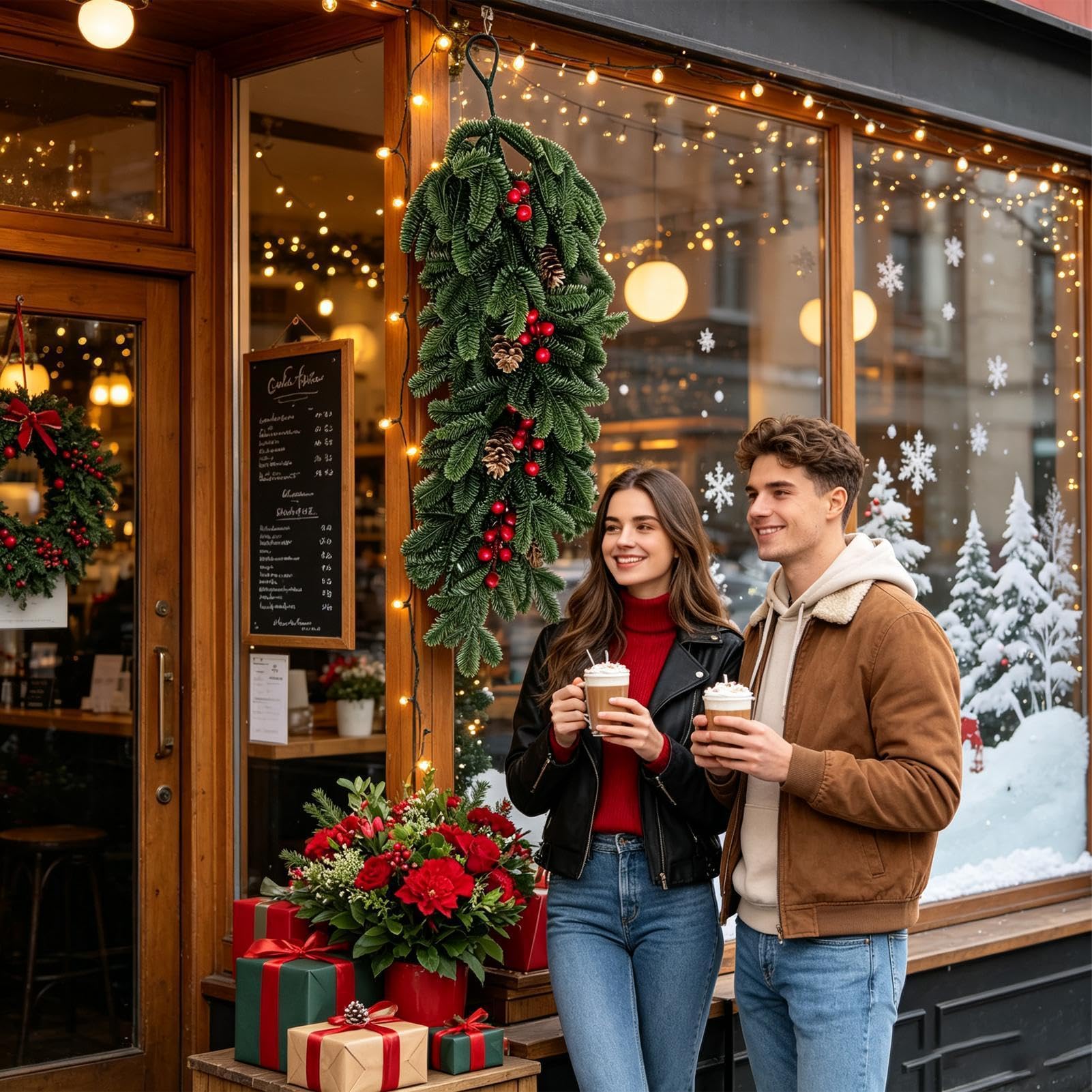 Guirlande de Cheminée Noël Tige de Houx Rouge et Baies pour Décorations de