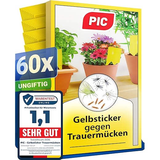 Gelbsticker Trauermücken bekämpfen 60x - Gelbtafeln Trauermücken gegen kleine fliegen in Blumenerde, Trauermückenfrei mittel gegen Trauermücken, Alternative zu Nematoden gegen Trauermücken - PIC