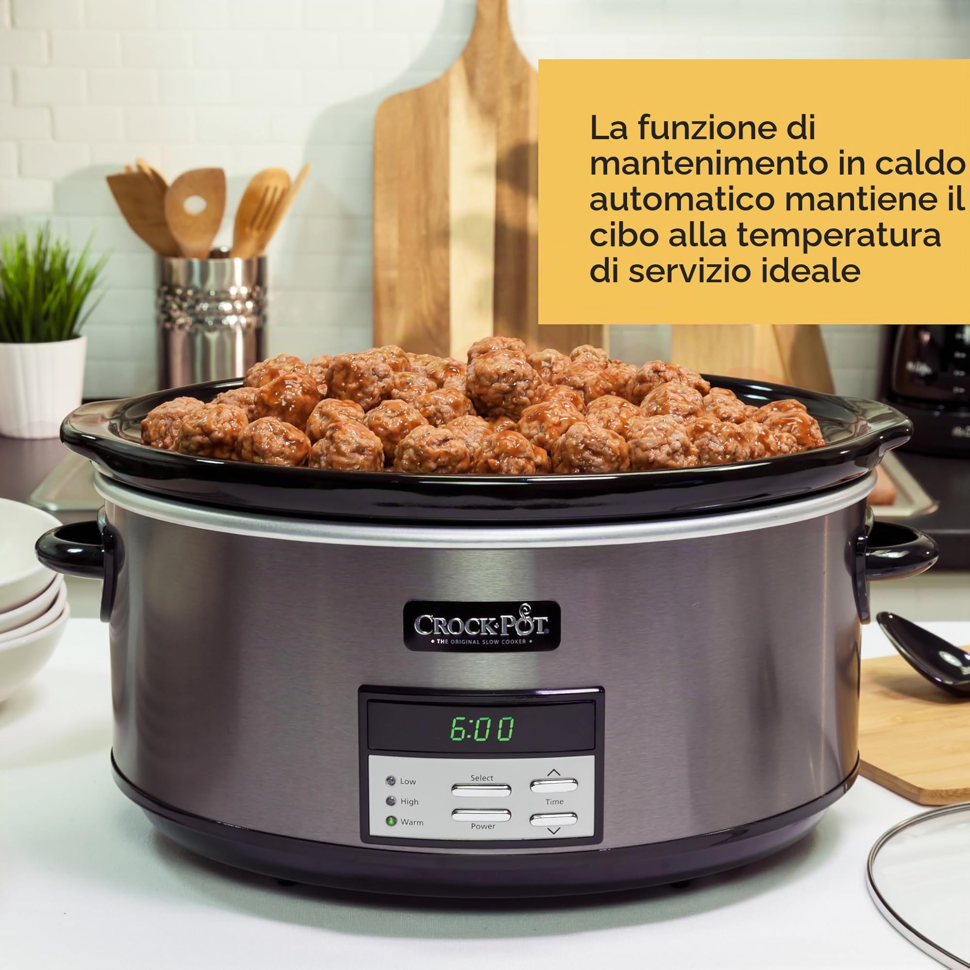 Crockpot Slow Cooker con regolazione automatica del calore e ricettario, in acciaio inox, nero