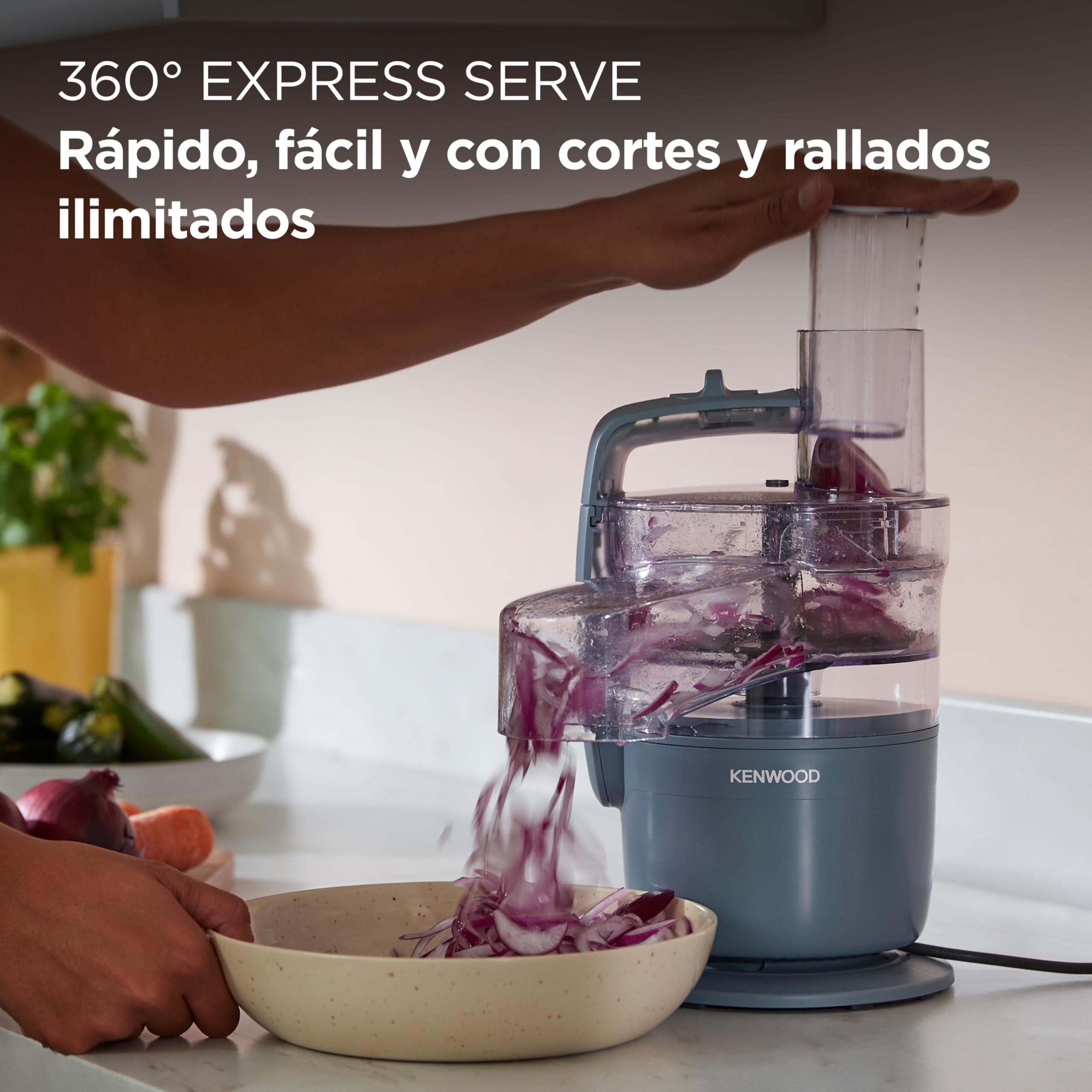 Kenwood MultiPro Compact – Procesador de Alimentos con Express Serve, Cuchilla de Acero Inoxidable, Discos para Cortar y Rallar, Recipiente de 600 ml, Función Pulse, Azul Tormenta (FDP23.380GY)