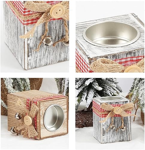 Miniatura 5 de NFNSIG 3PCS Wooden Christmas Candle Holder, Wood Tealight Candle Holder, Cylinder Tealight Candle Holder for Table Centerpiece, Christmas Tealight