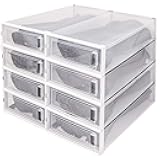 DHMAKER 8 Pack Boot Storage Box, Stackable Clear Plastic Boot Shoe Organizer for Tall Boots, Closet, Drop Front Boot Organizer, Large Shoe Container Boot Storage with Lid, 20.5
