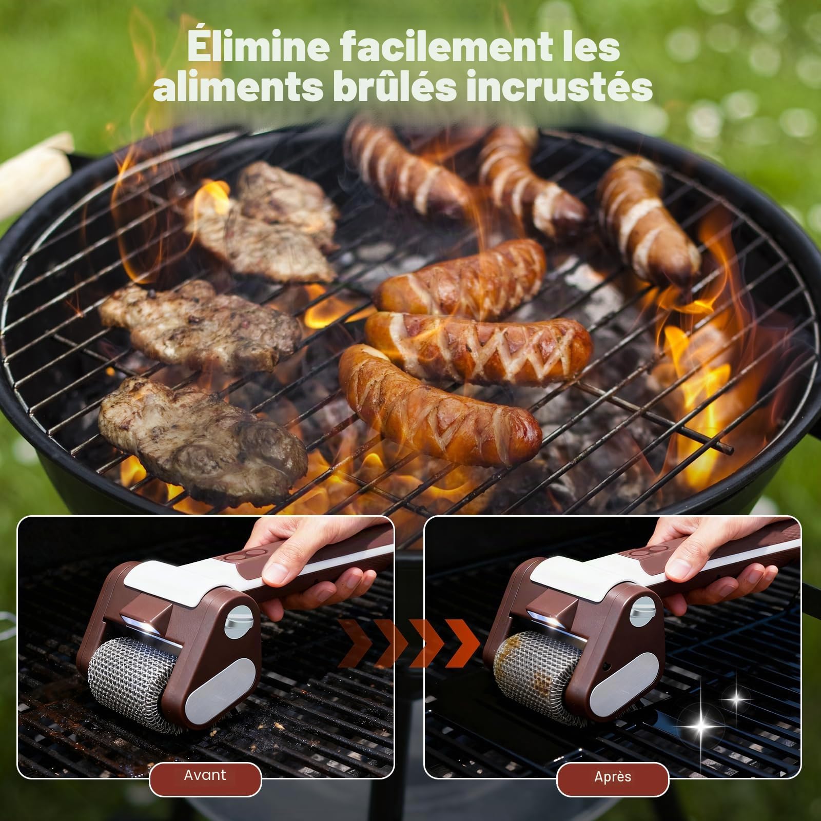 Brosse Électrique sans Fil pour Barbecue,avec Lumière LED,en Acier Inoxydable 304,sans Poils,Rechargeable Et sans Fil,pour Tous Les Types De Barbecues