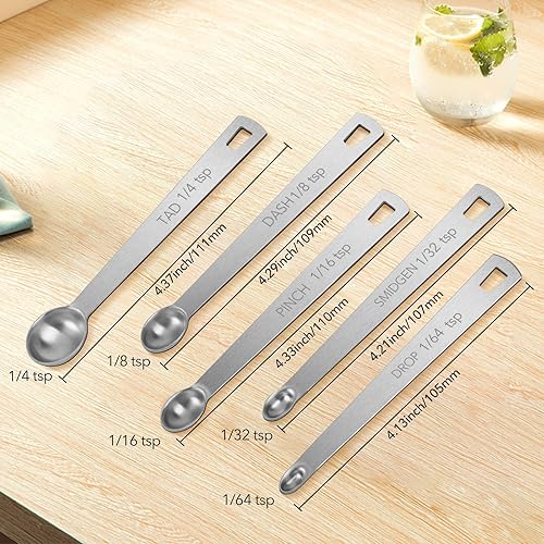 Miniatura 9 de Cucharas medidoras de acero inoxidable, cucharadas pequeñas métricas resistentes de alta calidad, juego de 7 piezas 18 cucharadita, 14 cucharadita,