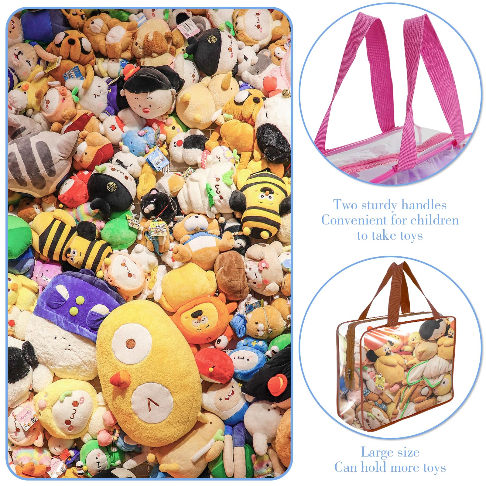 8 bolsas grandes transparentes de almacenamiento de juguetes con cremallera, reutilizables, de PVC, impermeables, organizadoras de juguetes con asa portátil para bloques de construcción, rompecabezas