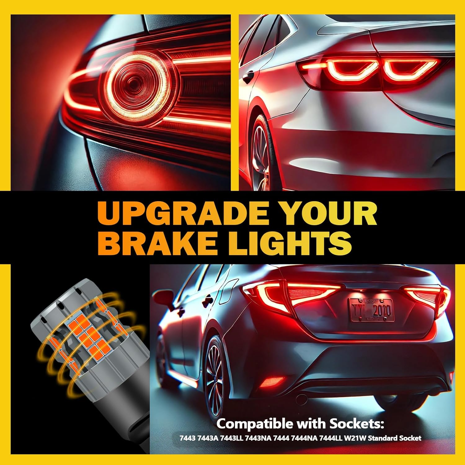 7443 LED Brake Light Bulbs Compatible For Toyota Camry 2007-2009 & 2012-2017, Red Light, Plug and Play, Pack of 2