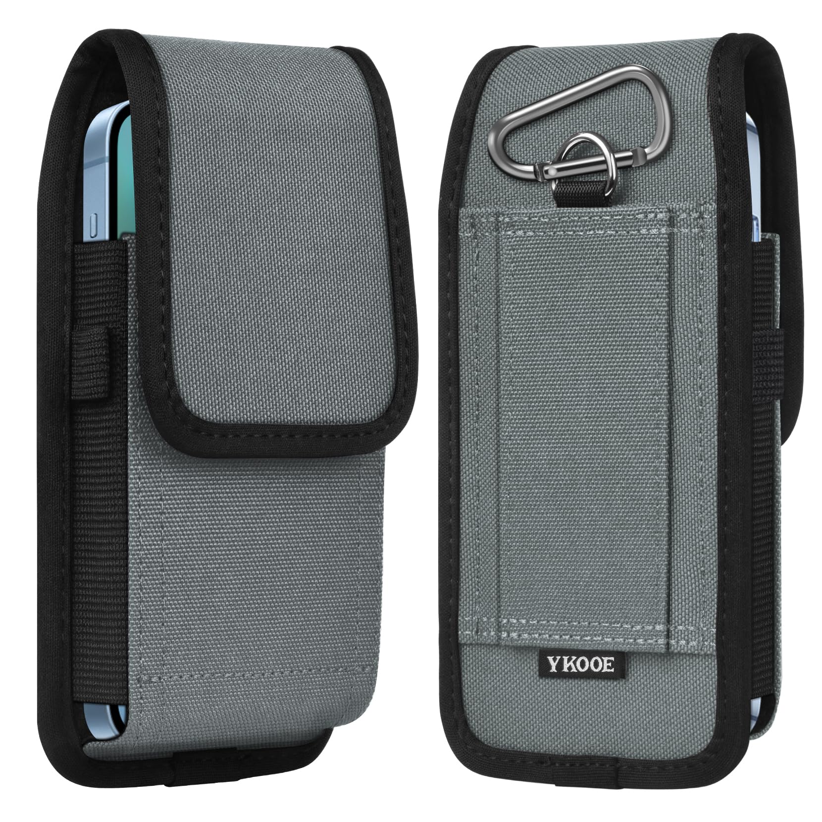 Photo 1 of ykooe Cell Phone Pouch Nylon Belt Holster Case Compatible with iPhone 17 16 15 14 13 12 11 & Pro Models, Samsung Galaxy S20 S21 S22 S23 S24 S25, Light Gray–L