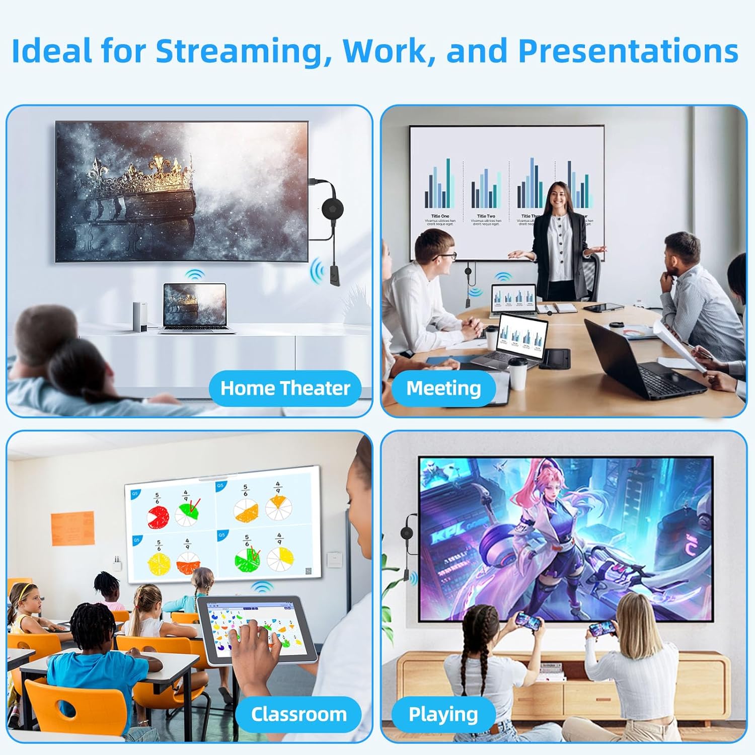 4K Wireless Display Adapter for TV, 5Ghz WiFi Miracast Dongle for Video and Audio Streaming from Laptops, Tablets, TVs/Projectors/Monitors, No Need for APP and Compatible with Android, iOS, Windows