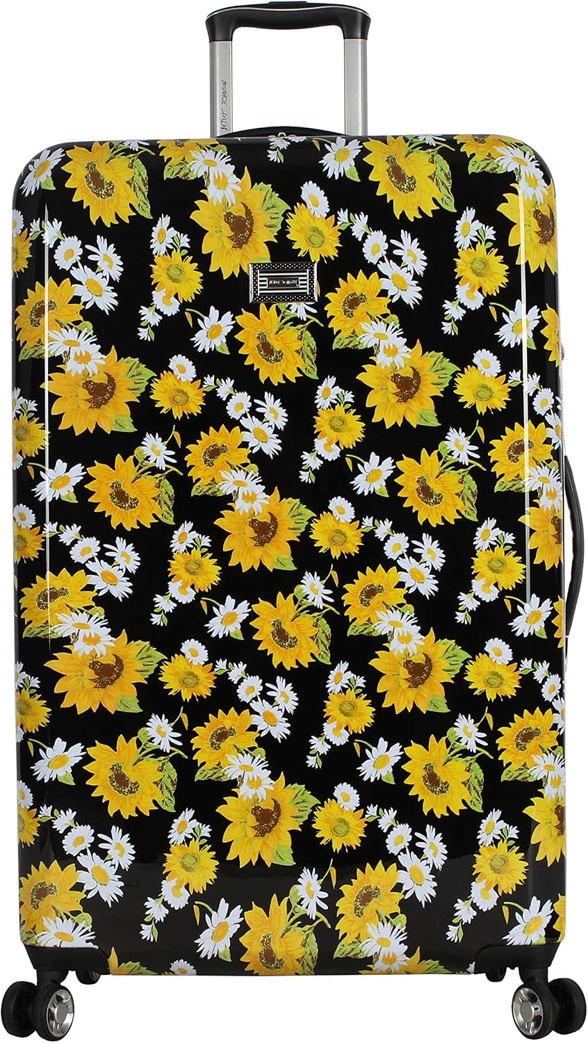 Betsey Johnson Designer Luggage Collection - Expandable 3 Piece Hardside Lightweight Spinner Suitcase Set - Travel Set includes 20-Inch Carry On, 26 inch and 30-Inch Checked Suitcase (Sunflower)