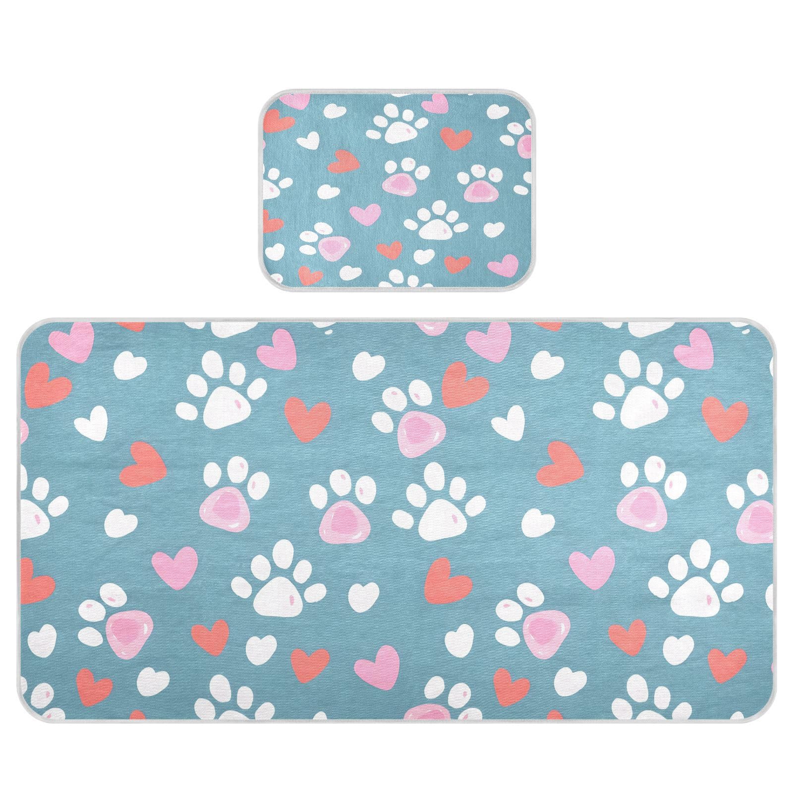 Bolaz Summer Sleeping Bed Pad, Love Footprint Pattern Cooling Mattress Set Breathable Bed Mat Ice Silk Mat + Pillow Cover for Toddler Boys Girls