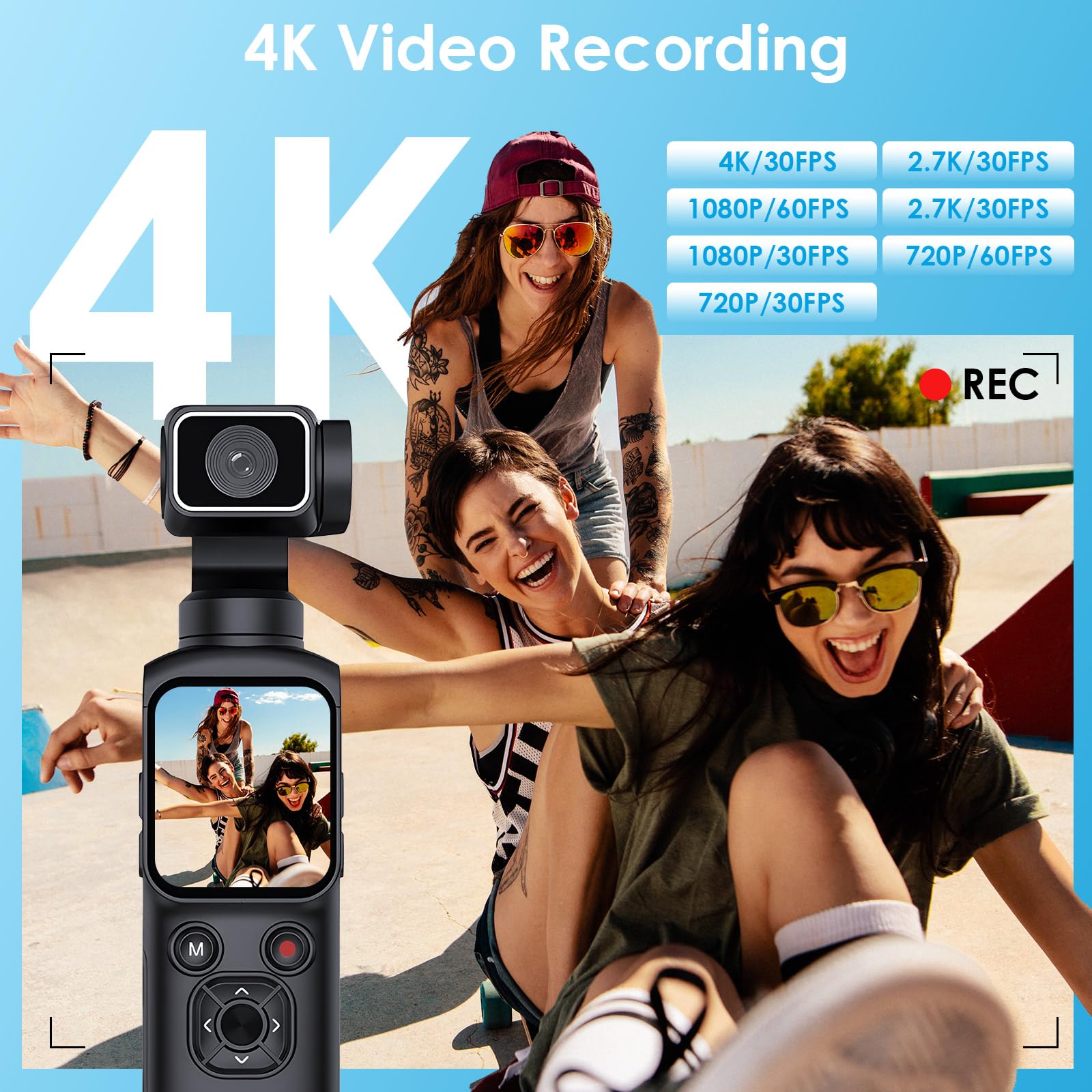 LAMA Vlog Kamera Videokamera 4K 64MP Mini Tragbare Actionkamera mit 320° Gedrehtes Objektiv 64GB Karte, 1,7'' HD-Touchscreen Action cam Körperkamera mit Autofokus & EIS für Vlogging Sport Outdoor