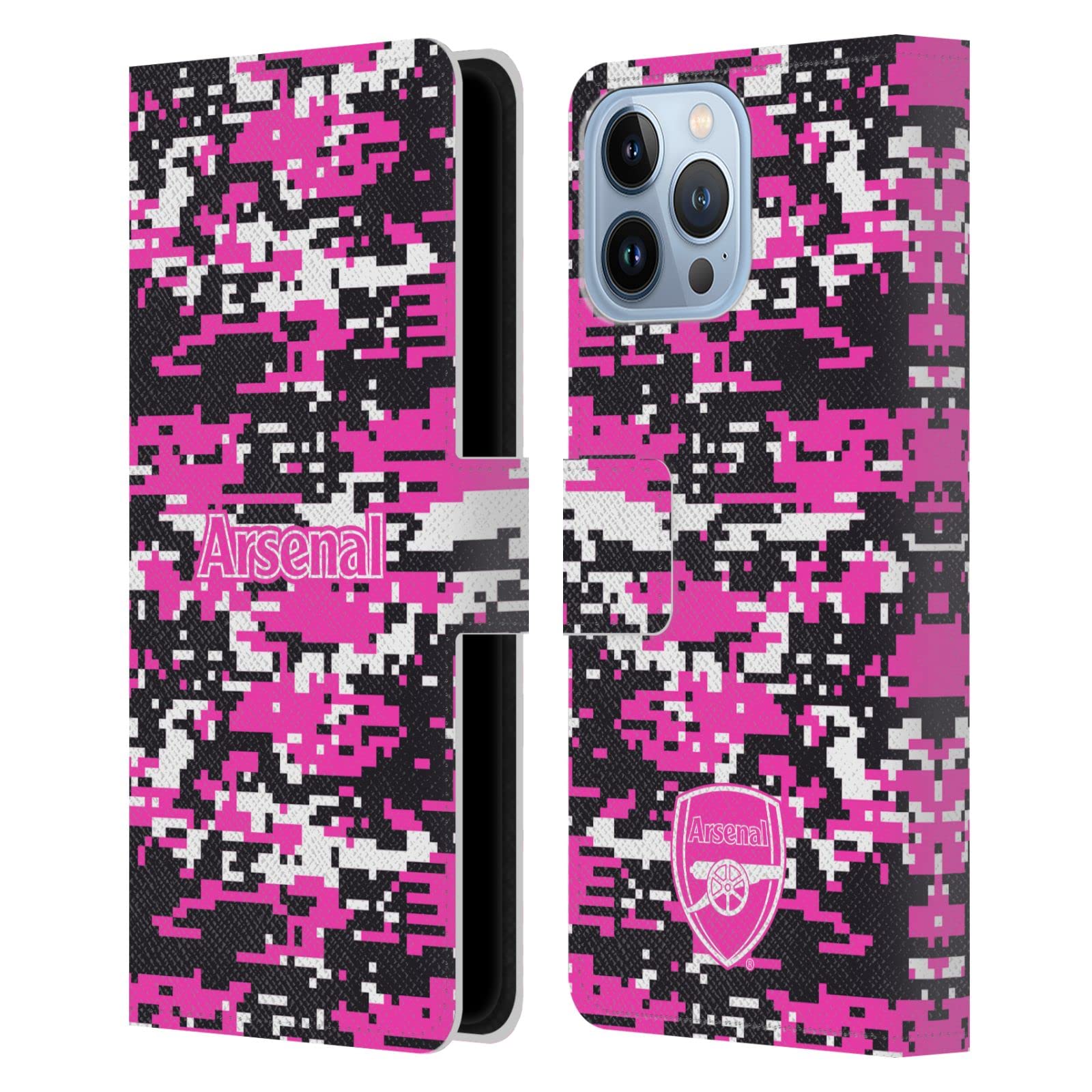 Head Case Designs Officially Licensed Arsenal FC Pink Digital Camouflage Crest Patterns Leather Wallet Case Compatible With Apple iPhone 13 Pro Max — image 1