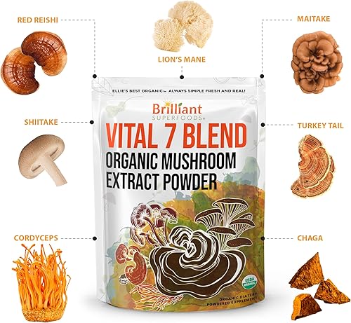 Miniatura 3 de Ellie's Best Suplemento orgánico de mezcla de extracto de polvo de 7 hongos, 114 porciones Cordyceps de doble extracción de alta potencia, Reishi,