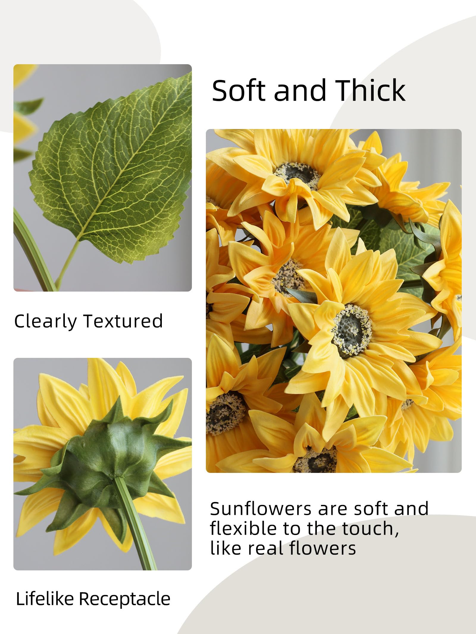 Girasoles Künstliche Sonnenblumen, für Damen oder sie, Sonnenblumen-Dekoration für Zuhause, Kranz oder Tischdekoration, Gelb, 15 Stück