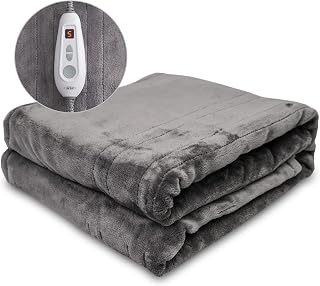 SUNVIVI Heated Blanket 50" x 60", Heating Electric Throw Blanket, 10 Heat Settings, 12 Hours Auto Off, Machine Washable, ETL Certified, Overheating Protection, Grey