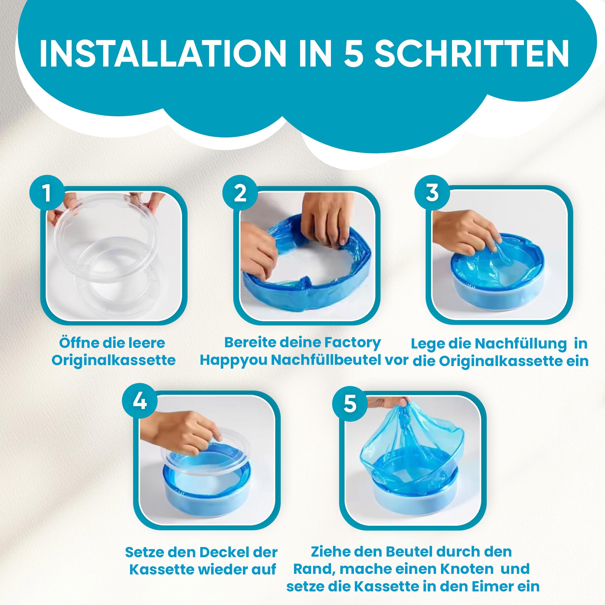 Factory HappyYou® XXL Nachfüllfolie für Windeleimer 12er Pack kompatibel mit Tommee Tippee Twist & Click Sangenic sowie der Mehrheit gängiger Windeleimersysteme 100 Prozent recycelt BPA frei