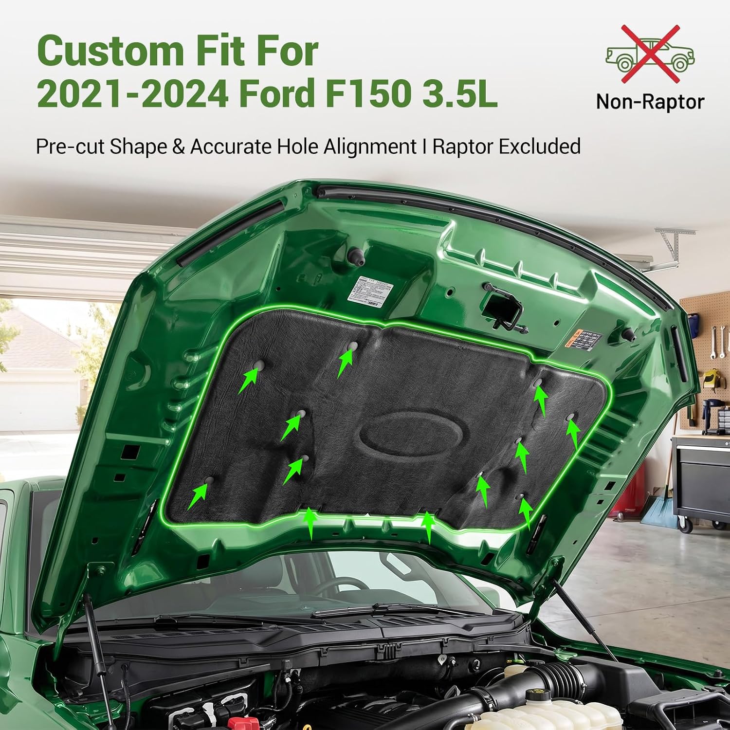 Soundproof Mat for 2021-2024 Ford F150 3.5L (Exclude Raptor) Hood Insulation Liner Engine Sound Insulation Pad Hood Heat Shield for 21-24 F-150 Accessories