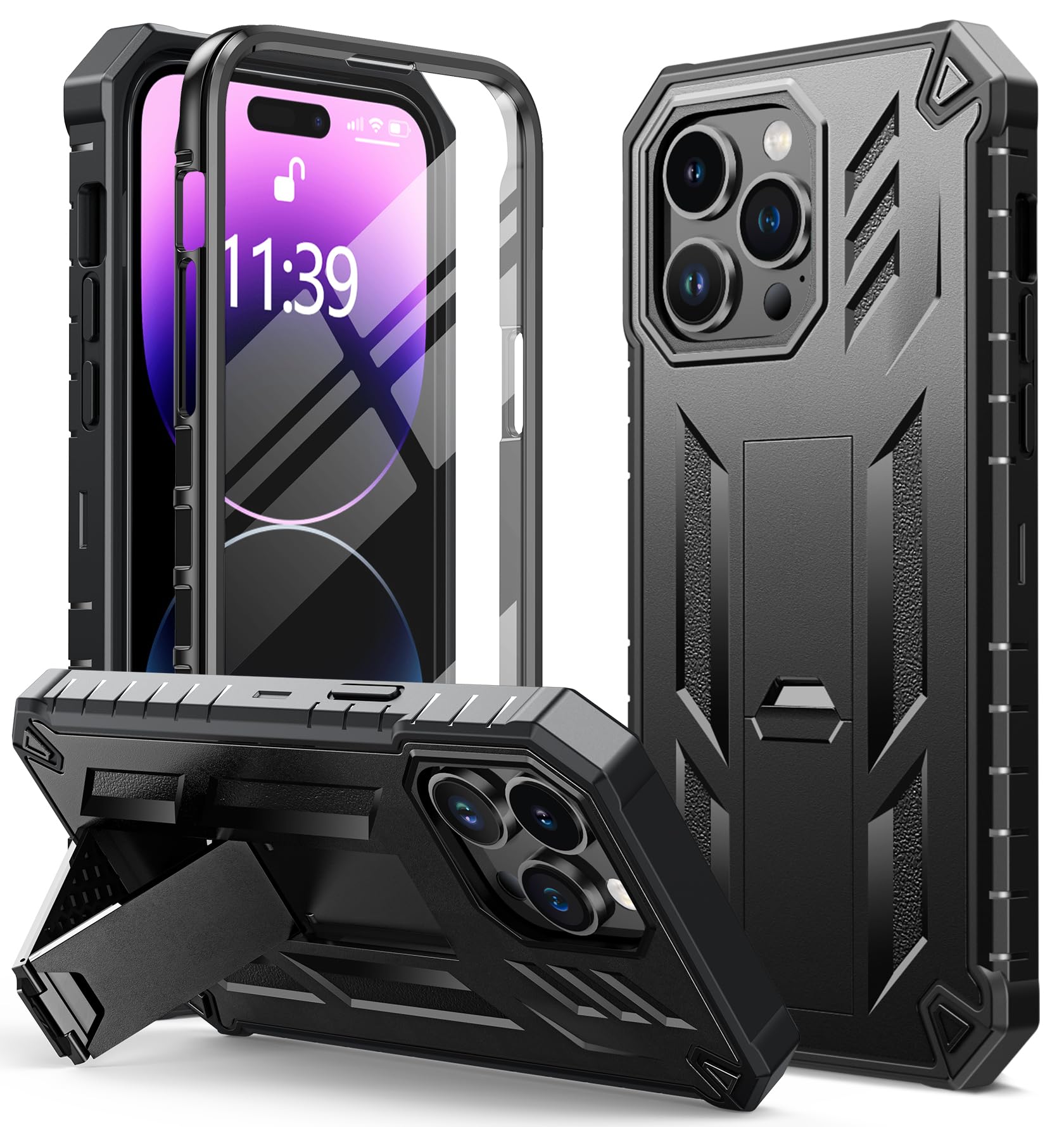 for iPhone 14 Pro Max Case, Built-in Screen Protector, Kickstand