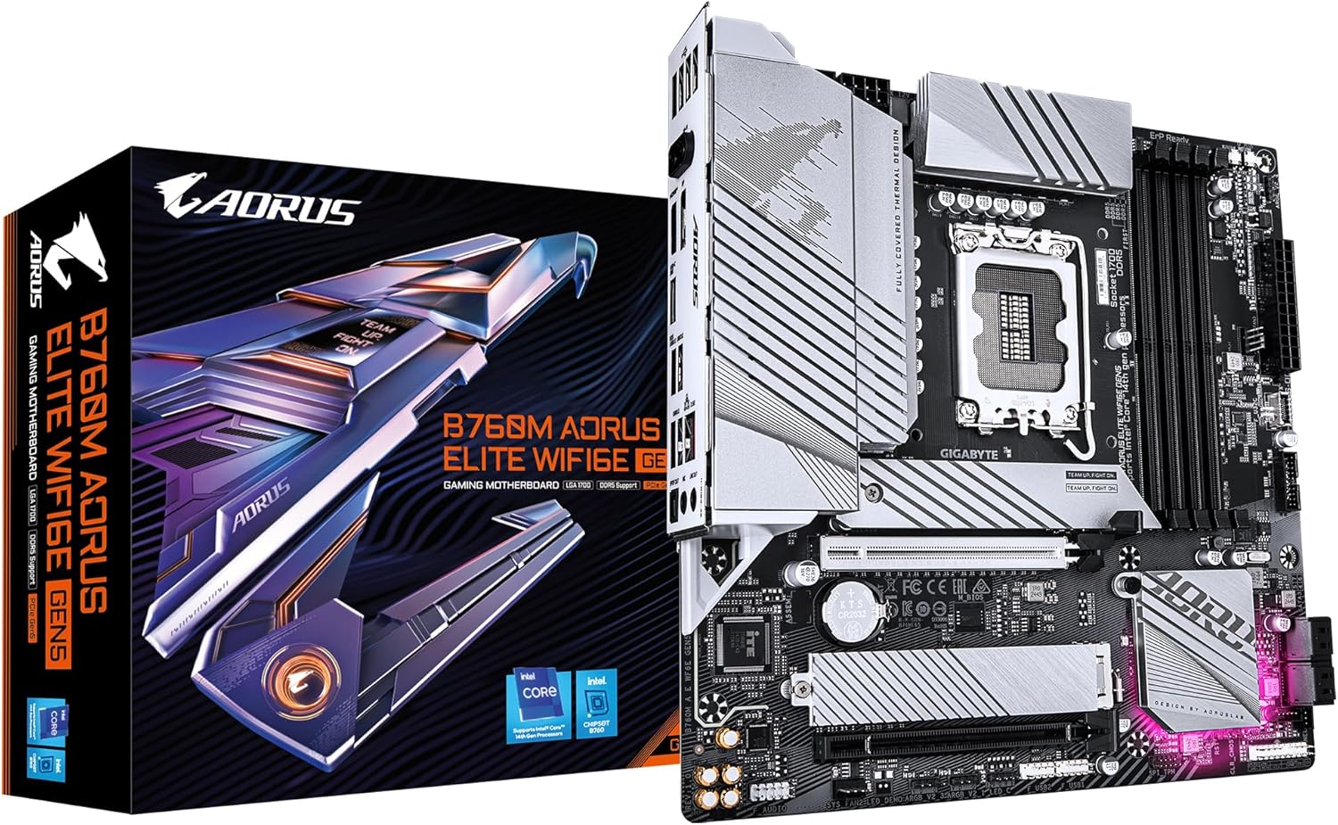 GIGABYTE B760M AORUS Elite WIFI6E GEN5 Motherboard - Supports 14th Gen Intel Core Processors, 12+1+1 Phase Digital VRM, up to 5600MHz DDR5, 2x PCIe 4.0 M.2, Wi-Fi 6E, 2.5GbE LAN