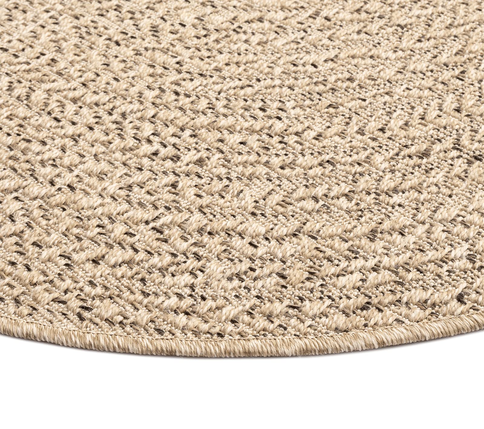 Mia´s Teppiche Soil - Tapis extérieur et intérieur résistant aux intempéries, Aspect Jute Naturel, idéal pour terrasse, Balcon et Jardin, env. 120 cm Rond