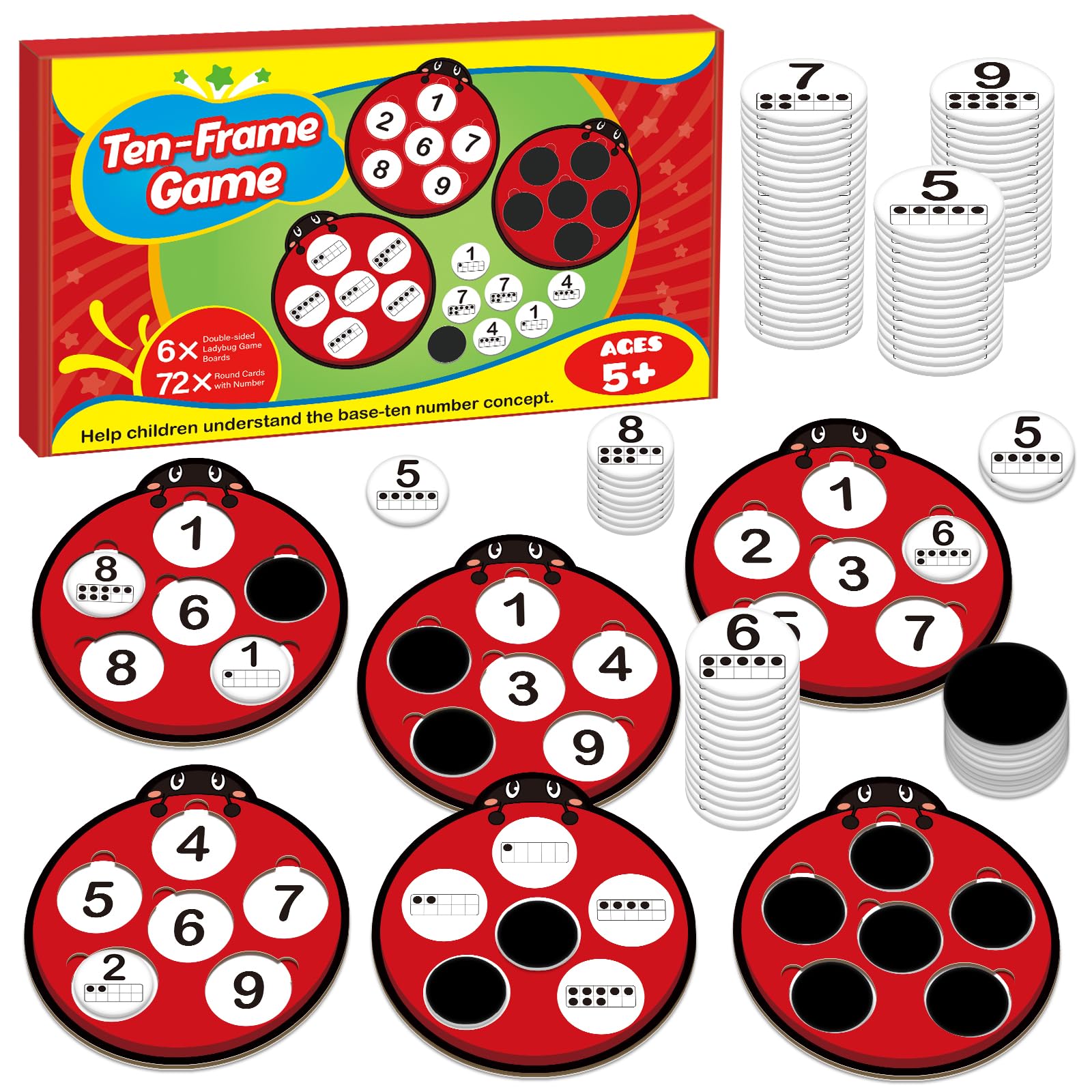 SkilLify Math Games for Kids, Math Manipulatives Kindergarten Preschool Counting Toys, Ten Frame Set Addition and Subtraction Flash Cards Matching Bingo Number Games Homeschool Classroom Must Haves