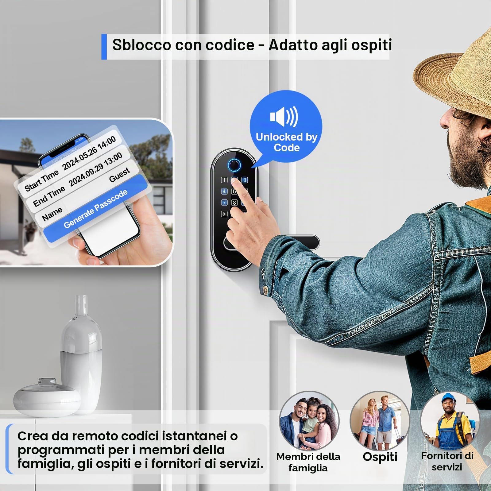 Sifely Smart Lock Serratura per porta senza chiave serratura per porta senza chiave serratura per porta con impronta digitale serratura biometrica per ingresso tastiera con codice serratura digitale