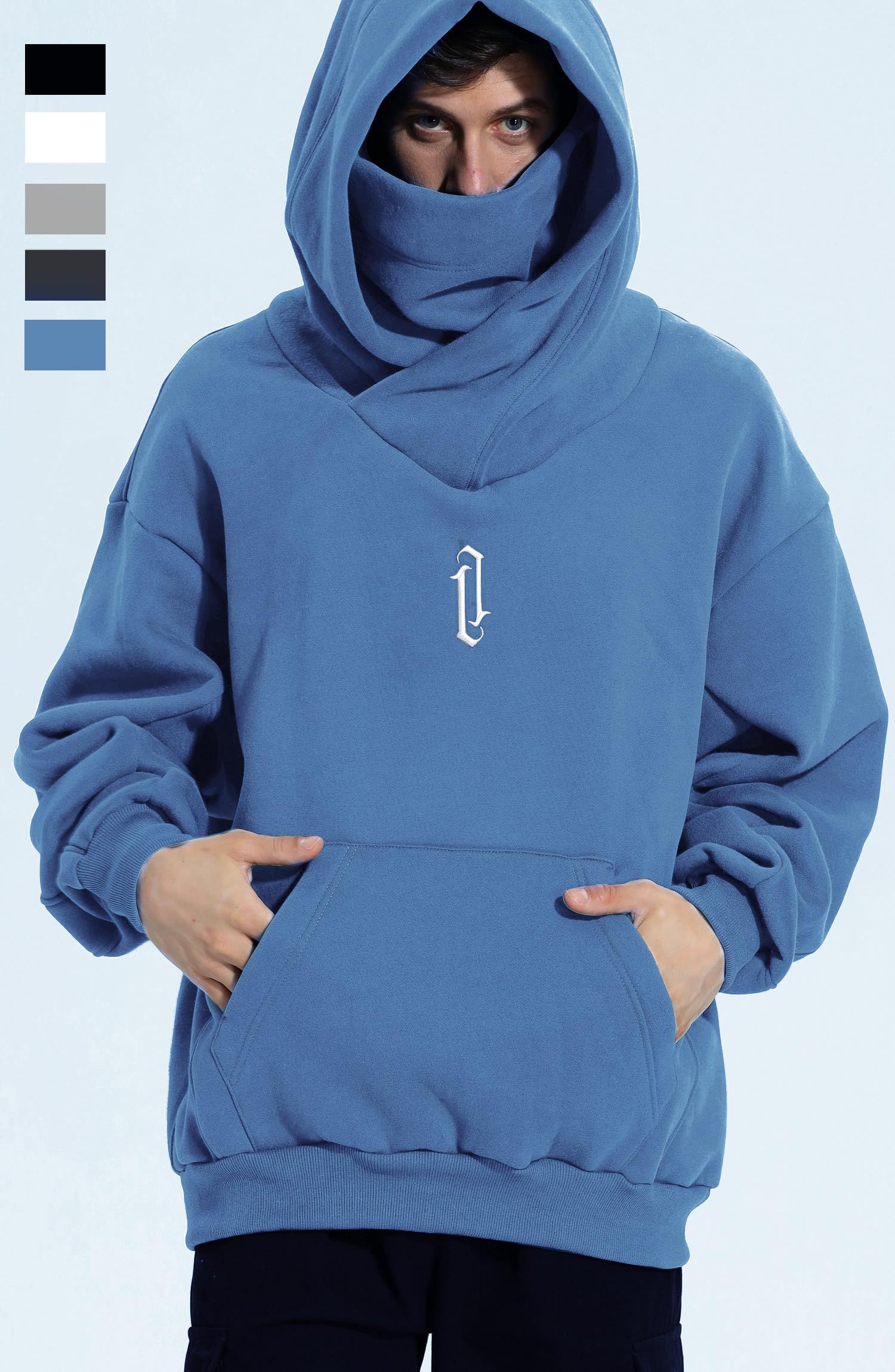 Eocicvvi Felpa Uomo con Cappuccio Collo Alto Pullover Hip Hop Stile Comoda Felpe Pile Hoodies Autunno Invernale Moda