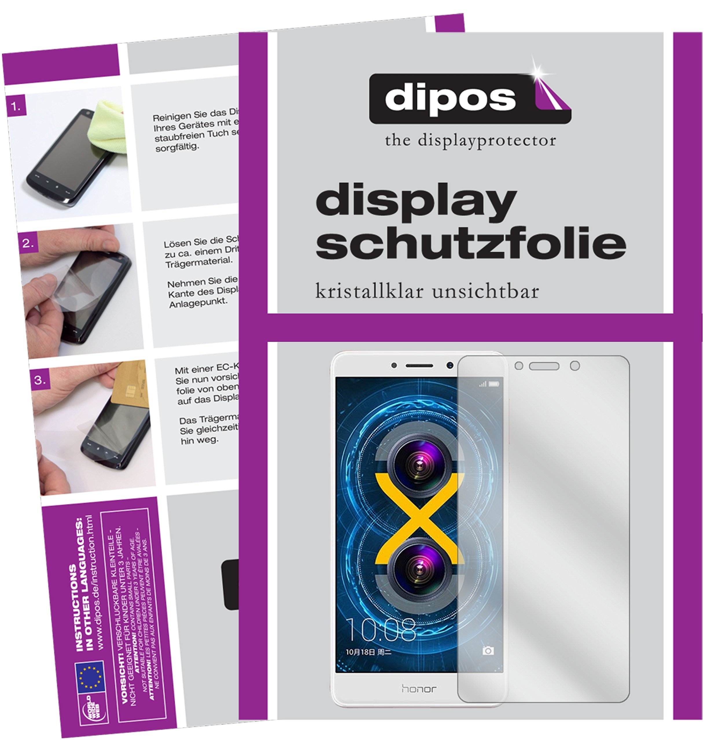 Dipos Displayschutzfolie Für Huawei Honor 6 Plus – 3x Vorderseite + 3x Rückseite, Kratzfest