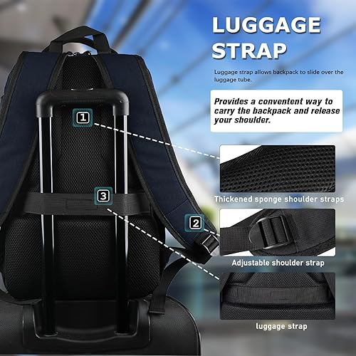 Miniatura 5 de Mochila de viaje para laptop para hombres y mujeres, mochilas de viaje delgadas y duraderas para negocios con puerto de carga USB, Azul oscuro,