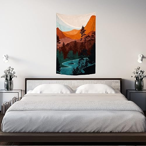 Miniatura 3 de YongColer Tapiz hippie bohemio de bosque de montaña, árbol natural, atardecer, lago, para colgar en la pared, dormitorio, al aire libre, playa,