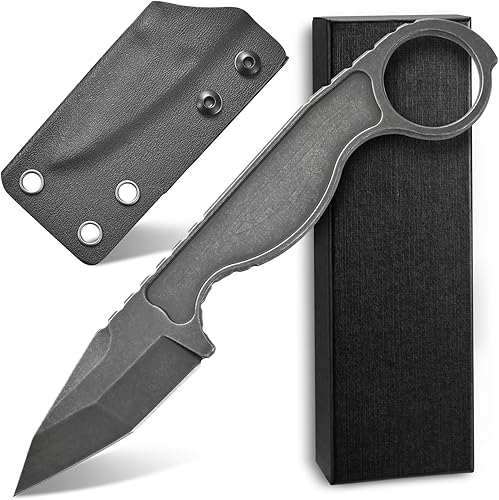 CCanku C1101 - Cuchillo de hoja fija D2, mango de acero inoxidable y funda Kydex para caza al aire libre, supervivencia y herramienta EDC (negro)