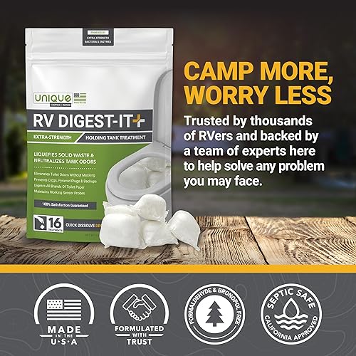 Miniatura 7 de Unique RV Digest-It+ - Cápsula de tratamiento de inodoro extra fuerte para autocaravana, licita los residuos y todas las marcas de papel higiénico,