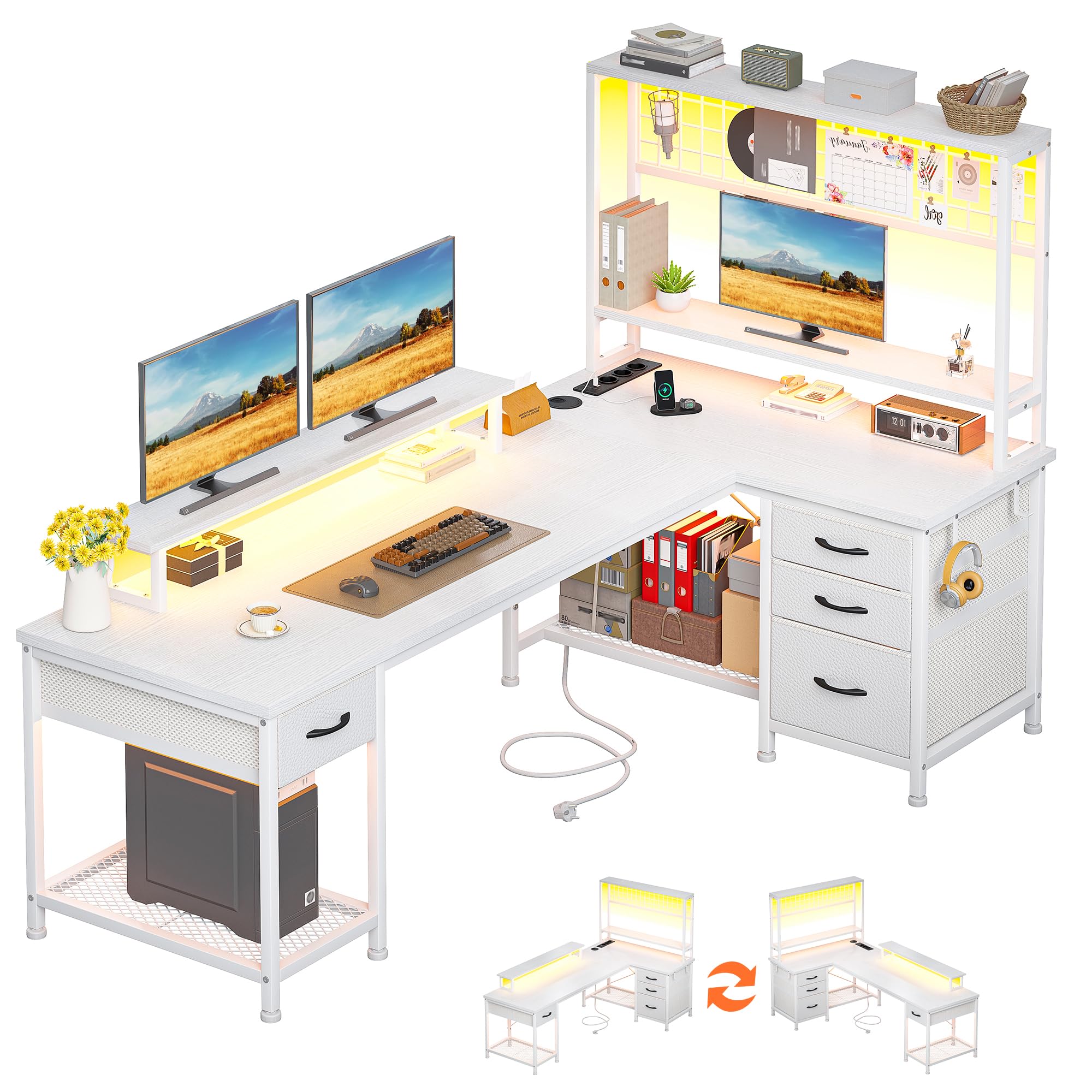 140x100 cm L Form Gaming Schreibtisch mit Bücherregal für Homeoffice