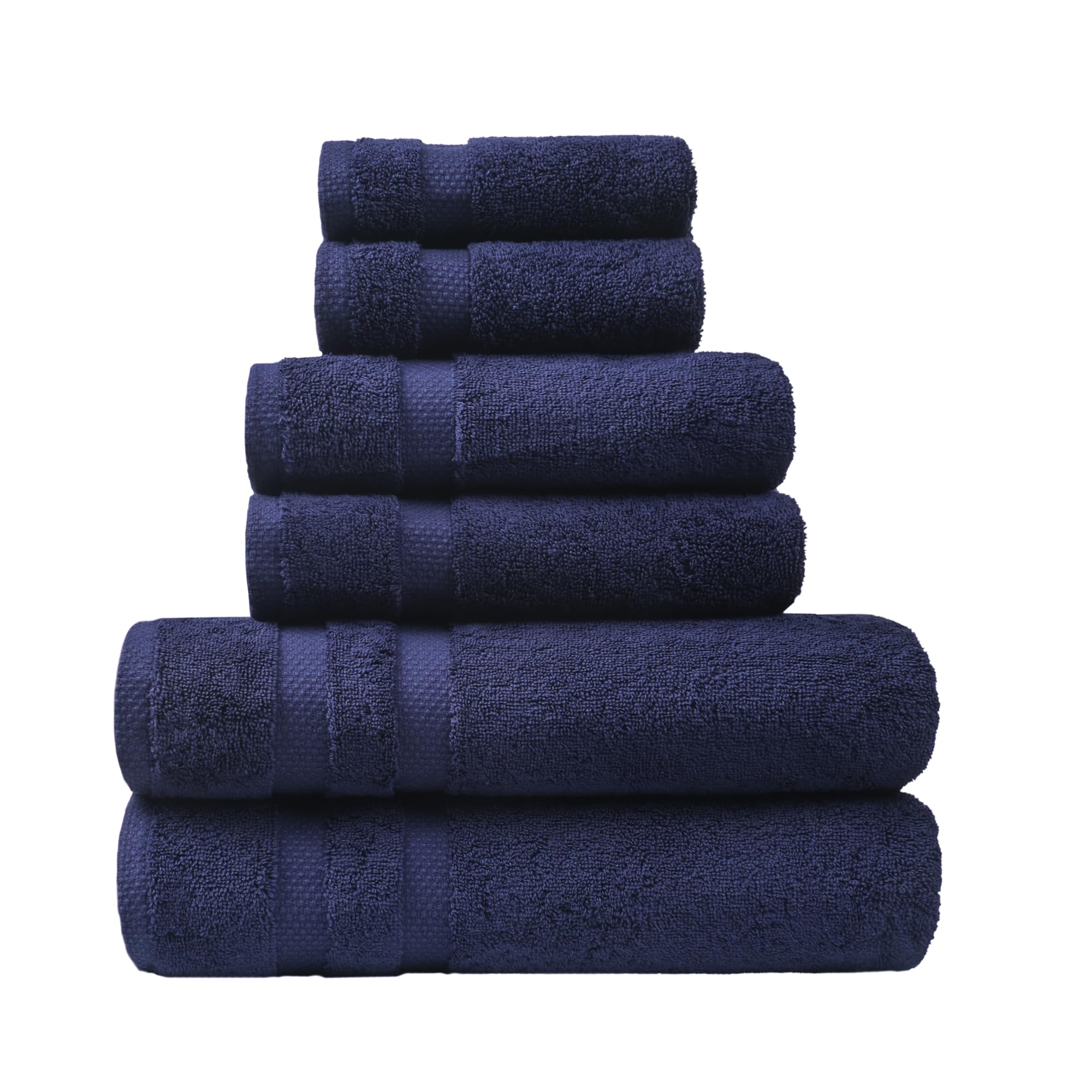 SOFE H&L | Olea Luxury Turkish Cotton Bath Towels Set of 6 : 2 Bath Towels 2 Hand Towels 2 Wash Cloths, Navy | Thick, Premium, Soft, Durable,