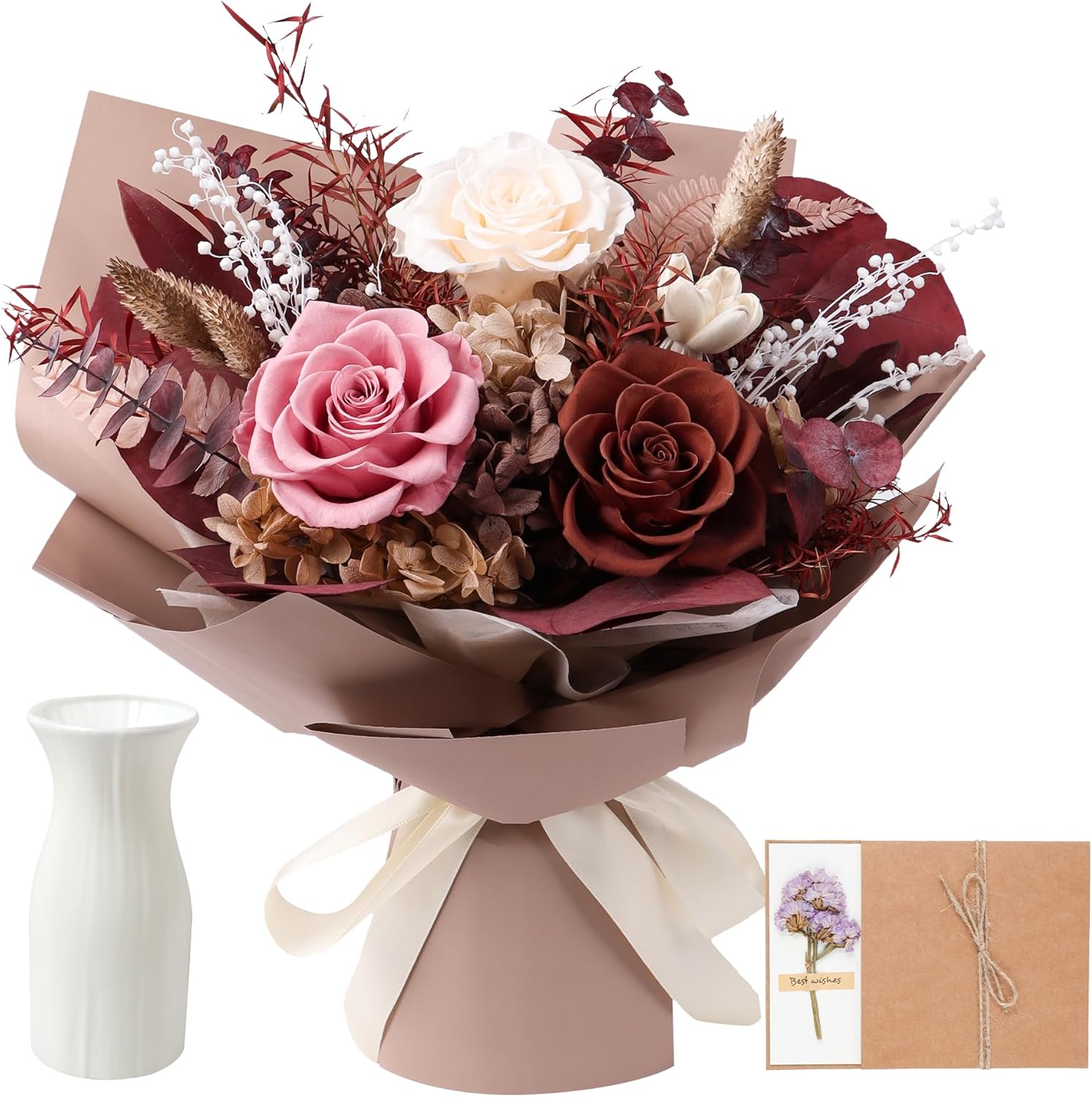 Preserved Flowers Bouquet, Real Eternal Flowers, Gifts For Women, Birthday Gifts For Mom Friends Her Girlfriend Sister, Valentine (Caramel)