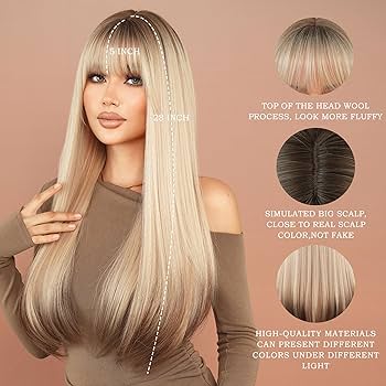 Amazon.com : 7JHH WIGS Long Straight Wig with Bangs 28in Ash