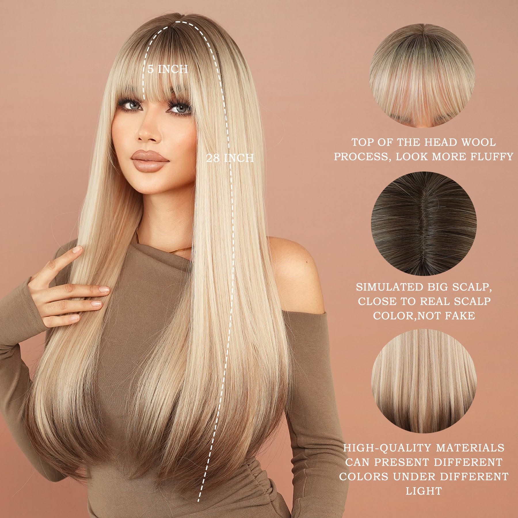 Amazon.com : 7JHH WIGS Long Straight Wig with Bangs 28in Ash 