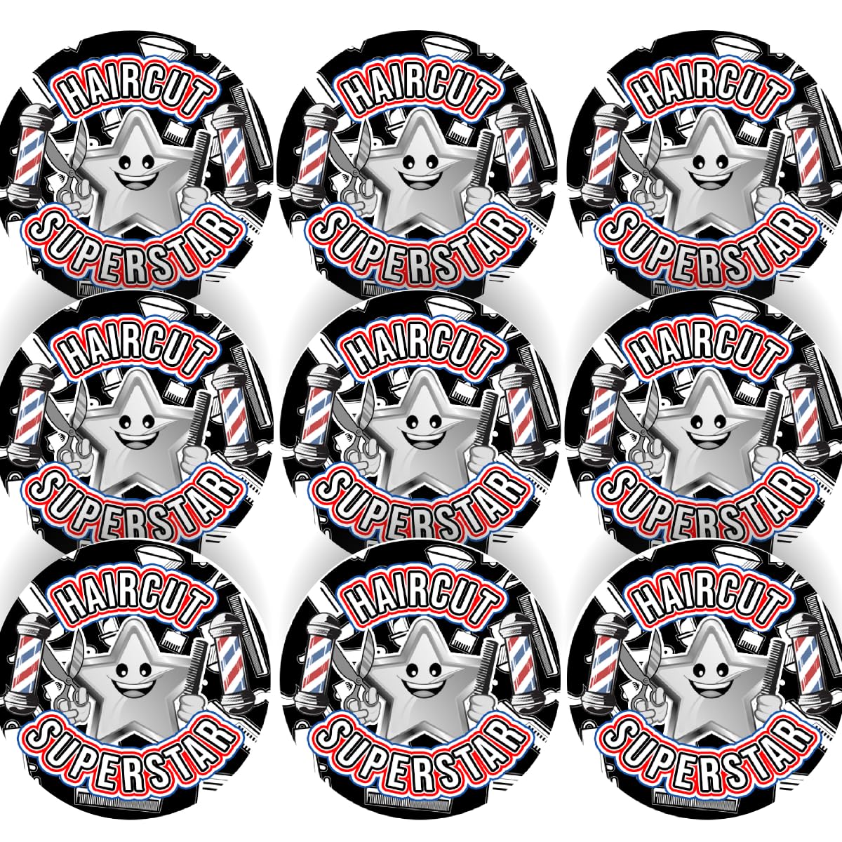 144 Barber Haircut Superstar 30 mm Reward Stickers for Children, Parents, Barbers, Hairdressers