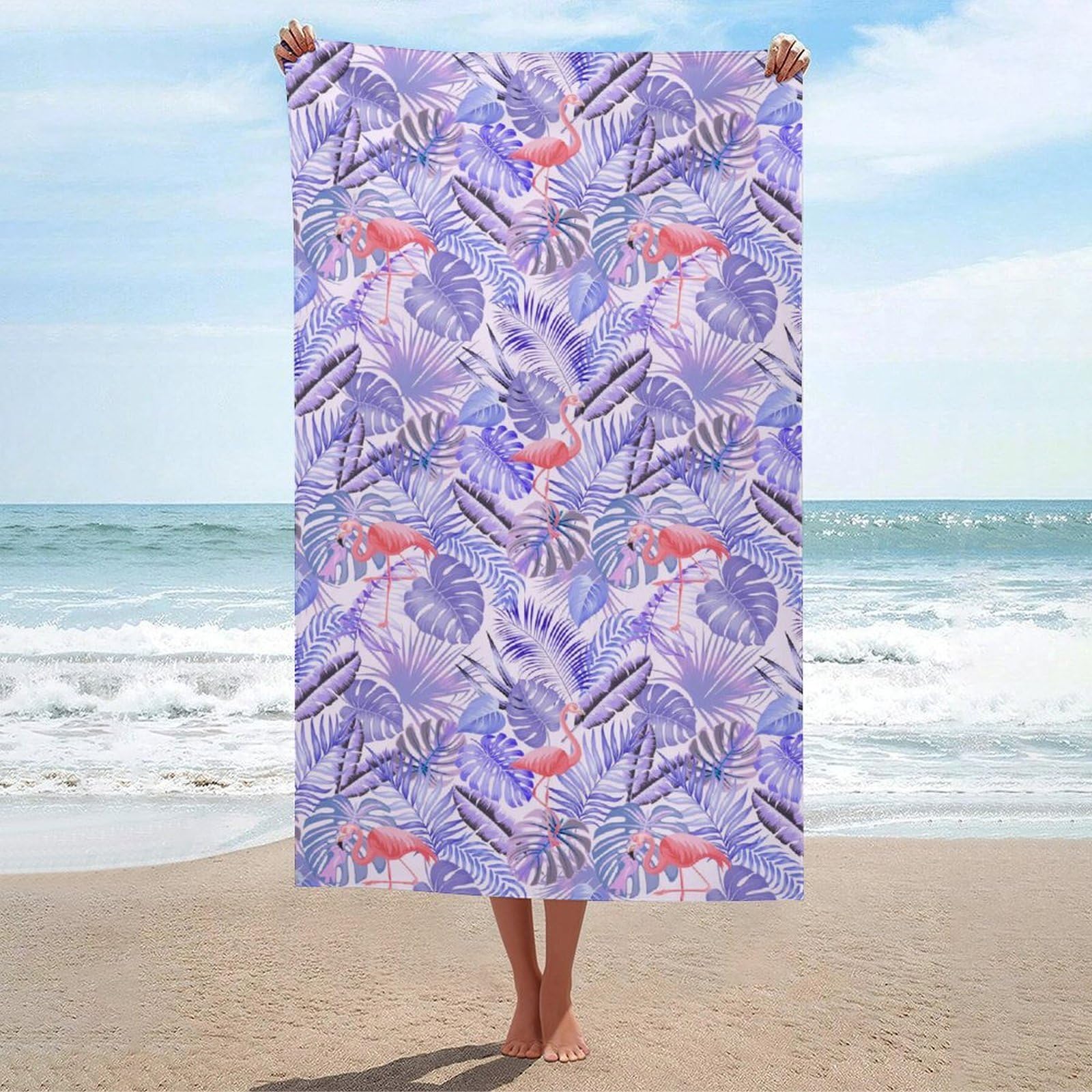 Anceky Beach Towel Quick-Dry Flamingo Bath Towels Beach Towel Large Absorbent Bath Towel for Home Gym Travel 31 X 51 in