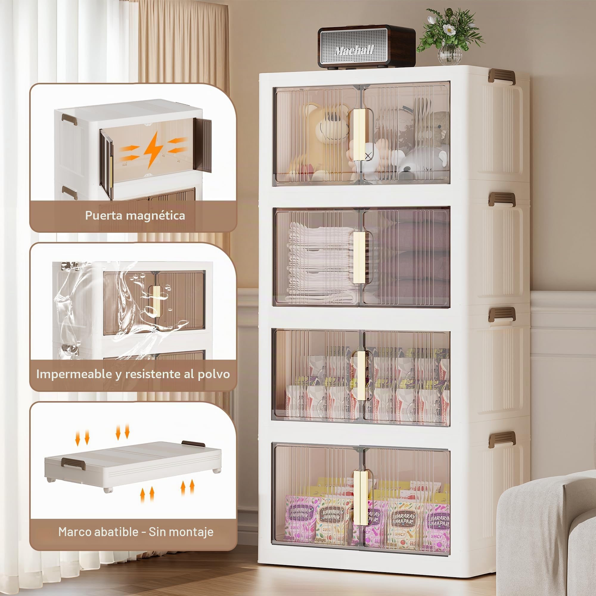 Caja de almacenamiento con tapa, 180 l, grande, apilable, caja de plástico con tapa, 3 niveles y 1 tapa, contenedor de almacenamiento plegable para dormitorio, salón, cocina y oficina