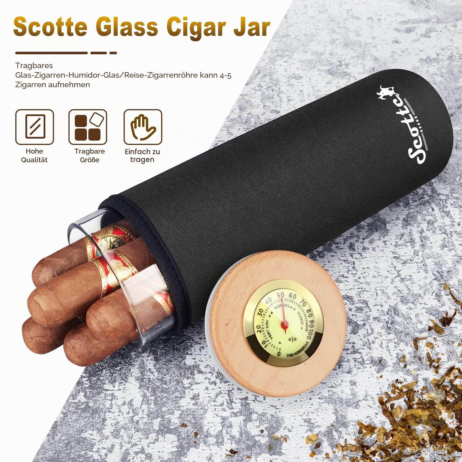 Scotte Zigarrenetui Humidor Geschenk-Box, Reise-Zigarrenschlauch für 5 Zigarren
