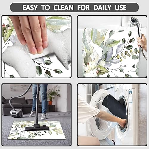 Miniatura 5 de Juego de 3 alfombras de baño de hojas verdes, diseño floral de primavera, bohemio, de secado rápido, juego de 3, plantas de eucalipto, minimalista,