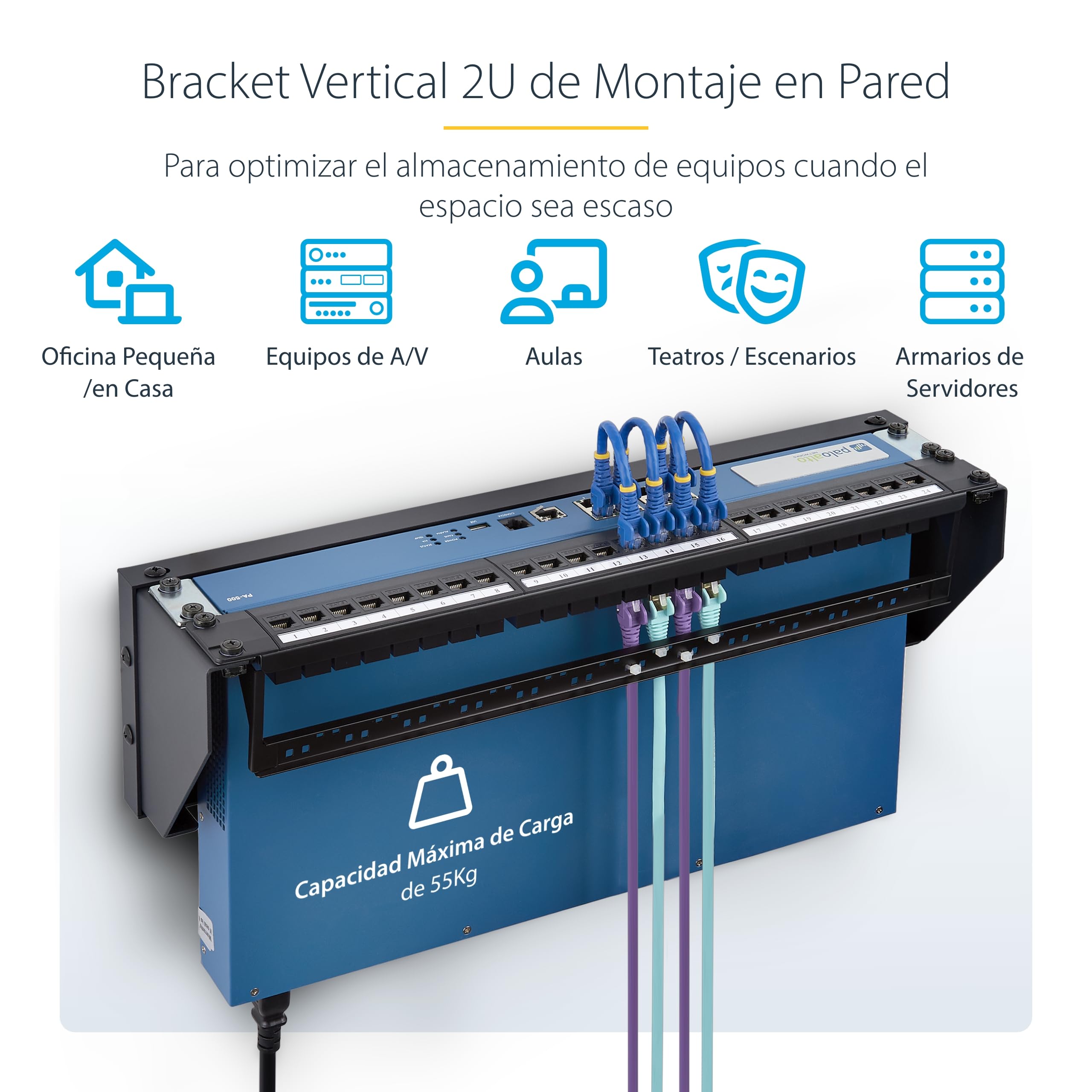 StarTech.com Rack Vertical de Montaje en Pared 2U para Servidores y Equipo de 19" - Capacidad de 55kg para Paneles de Parcheo